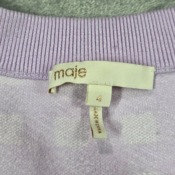 Maje Mystyle Cardigan Size 4 XL Purple White Gingham Check Preppy Sweater - Picture 6 of 14